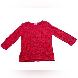 Crystal Kobe Y2K Red Hippie Boho Patchwork Crochet 3/4 Sleeve Knit Sweater Top